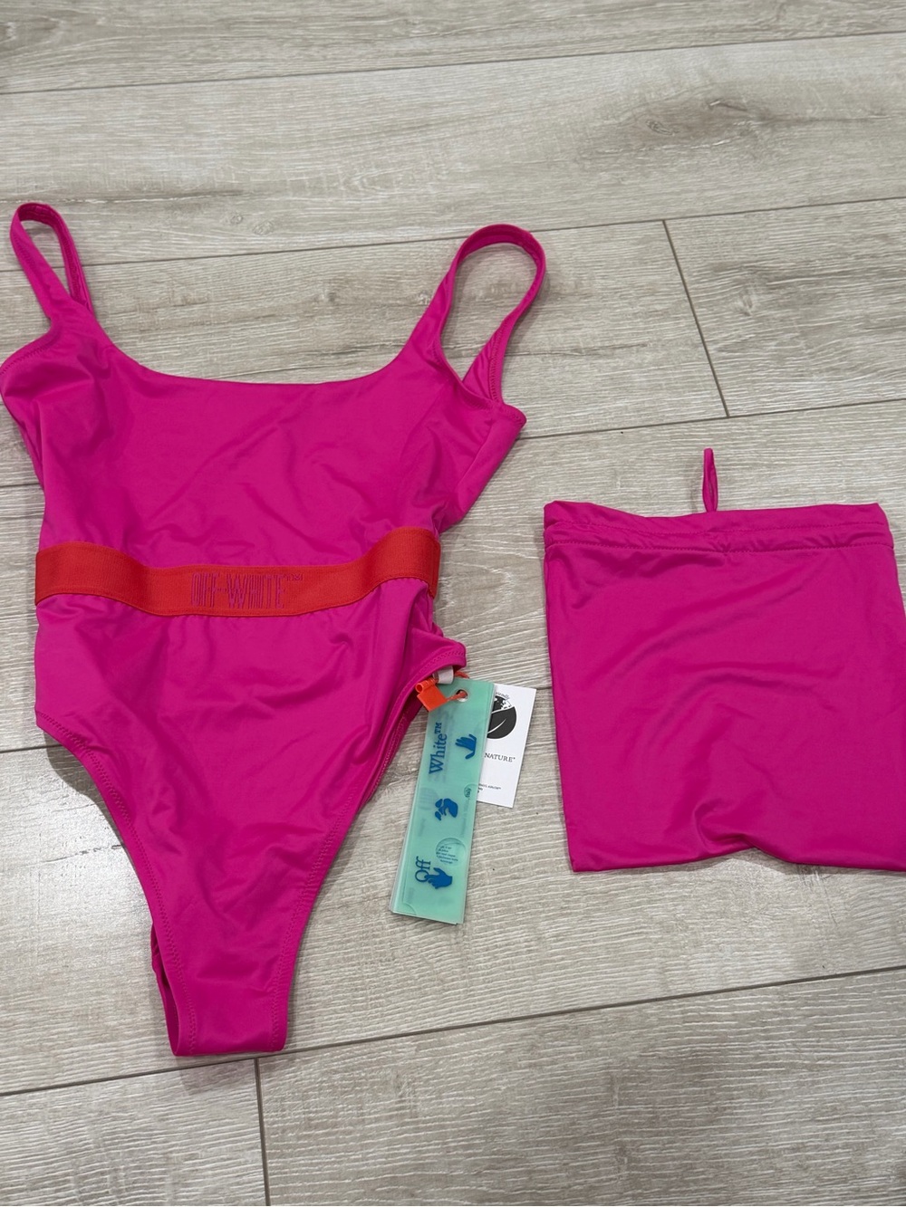 Off-White Hot Pink One-Piece Swimsuit with Orange Waistband women’s IT 38